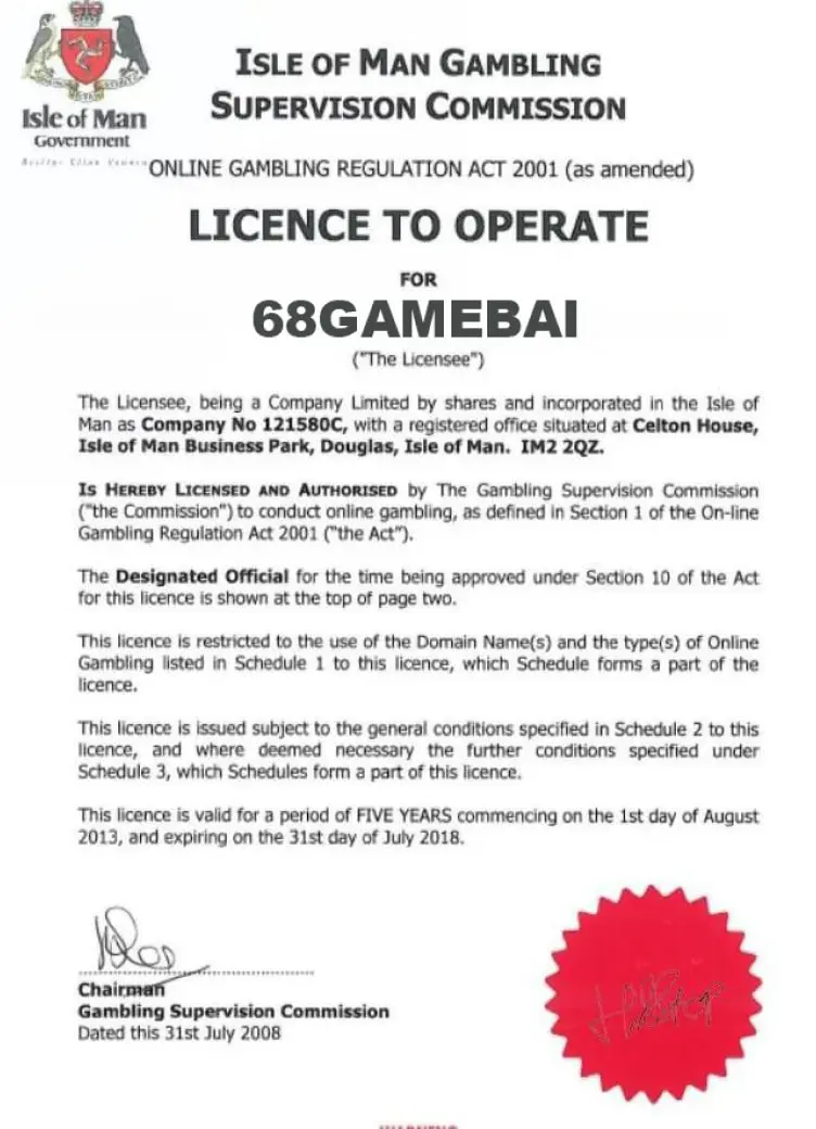 Licence isle of man 68GAMEBAI